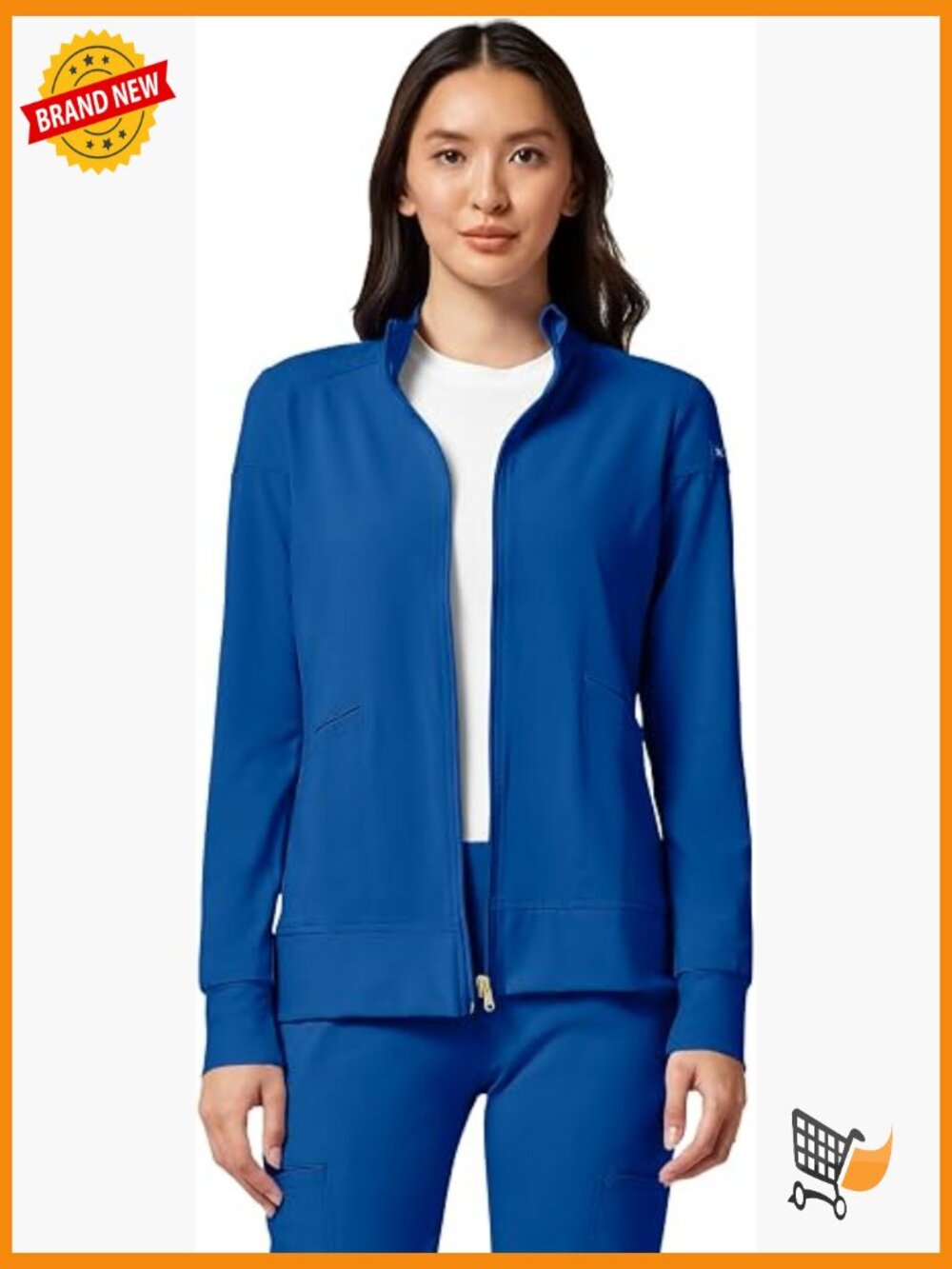 Zip Front Scrub Jacket with 2 Pockets, Moisture Wicking, 360 Stretch